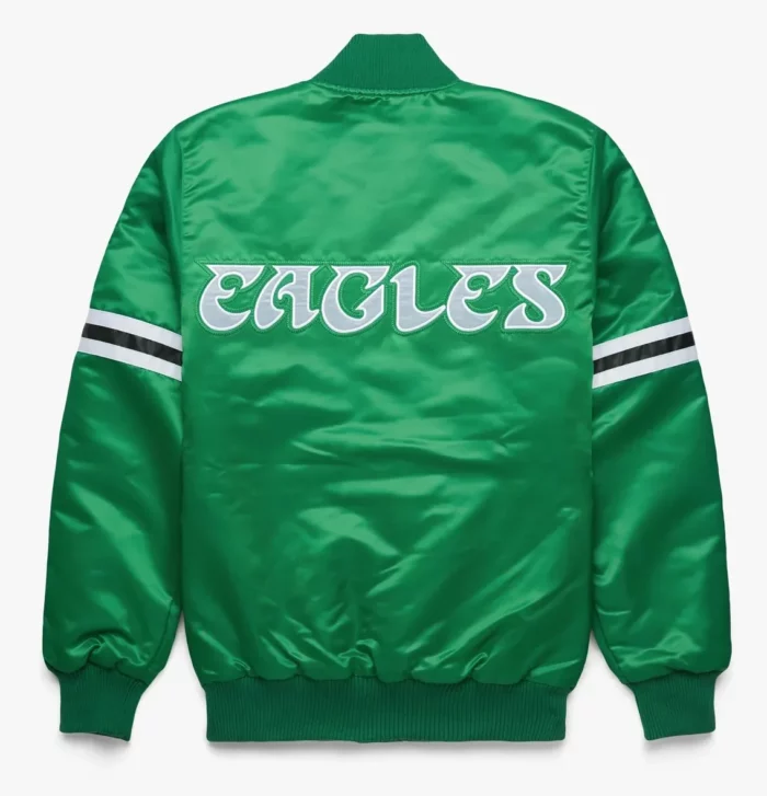 Mens NFL Philadelphia Eagles Green Satin Varsity Bomber Jacket