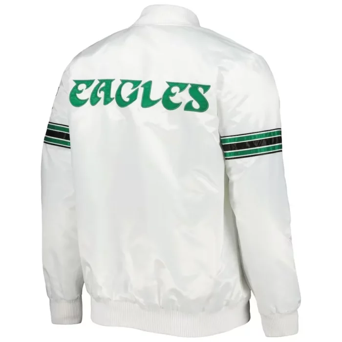Philadelphia Eagles The Power Forward Full-snap White Starter Satin Varsity Jacket