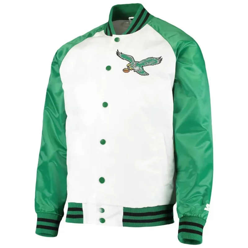 Philadelphia Eagles White And Green Clean Up Throwback Jacket