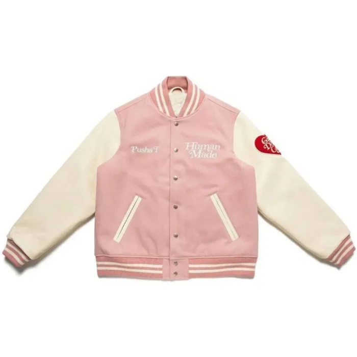 Pink And White I Know Nigo Wool Letterman Varsity Jacket