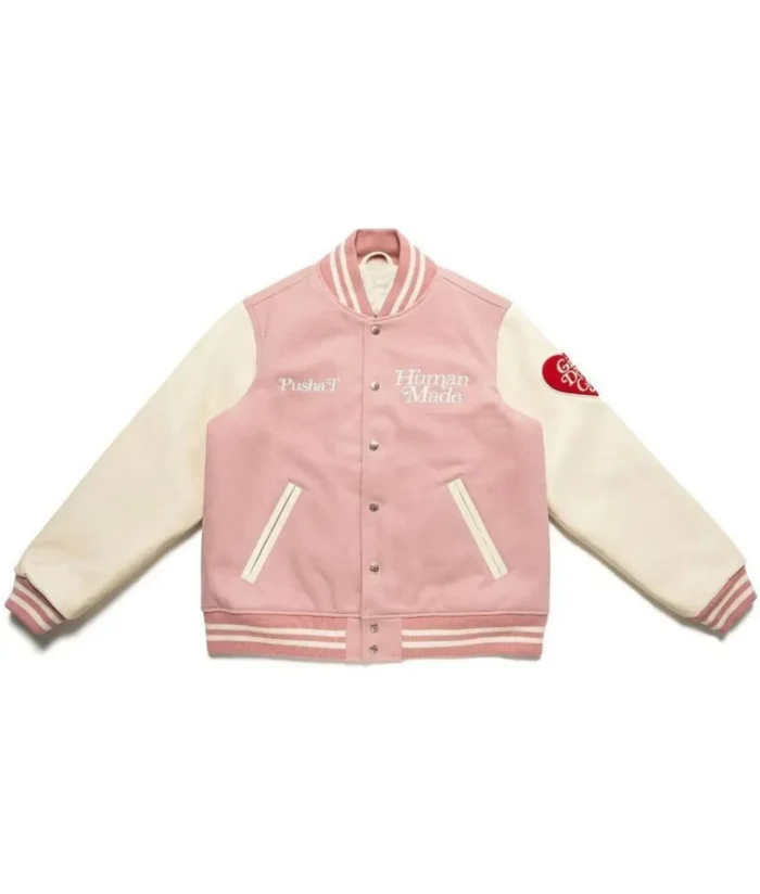 Pink And White I Know Nigo Wool Letterman Varsity Jacket