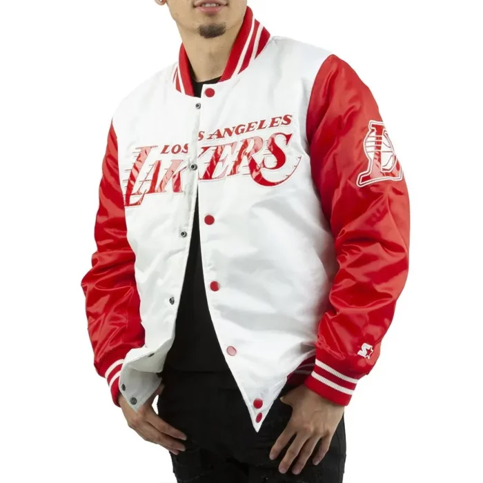 Starter Los Angeles Lakers Red and White Satin Full-Snap Jacket