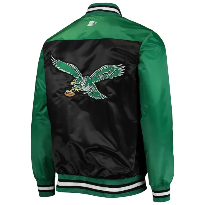 The Tradition II Philadelphia Eagles Black And Green Starter Bomber Varsity Jacket