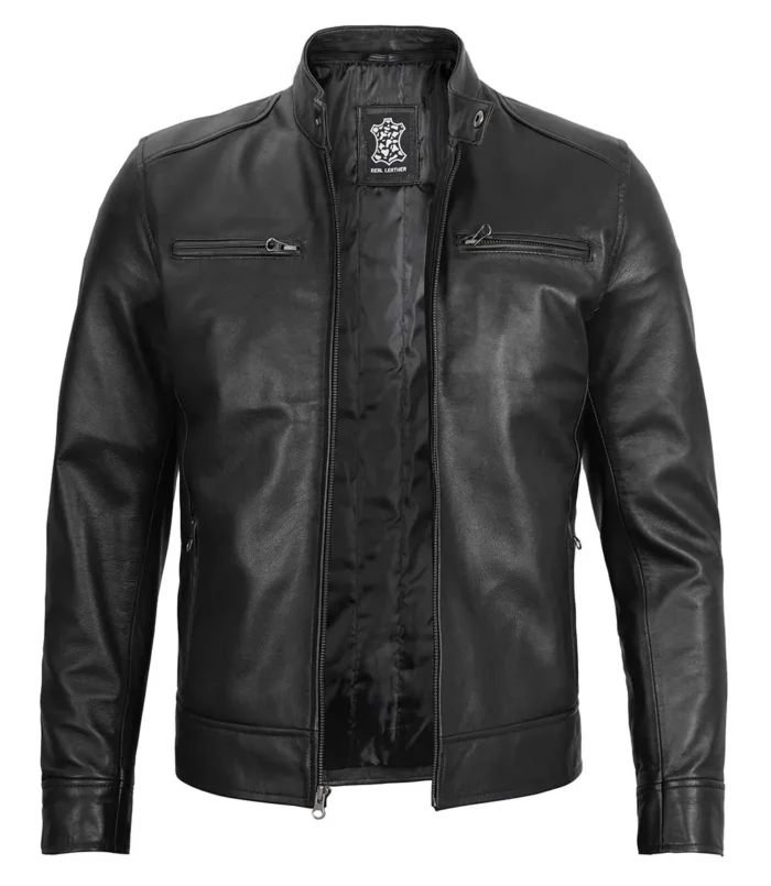 Black Leather Jacket With Removable Hoodie