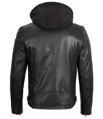 Buy Men's Black Leather Jacket With Removable Hoodie