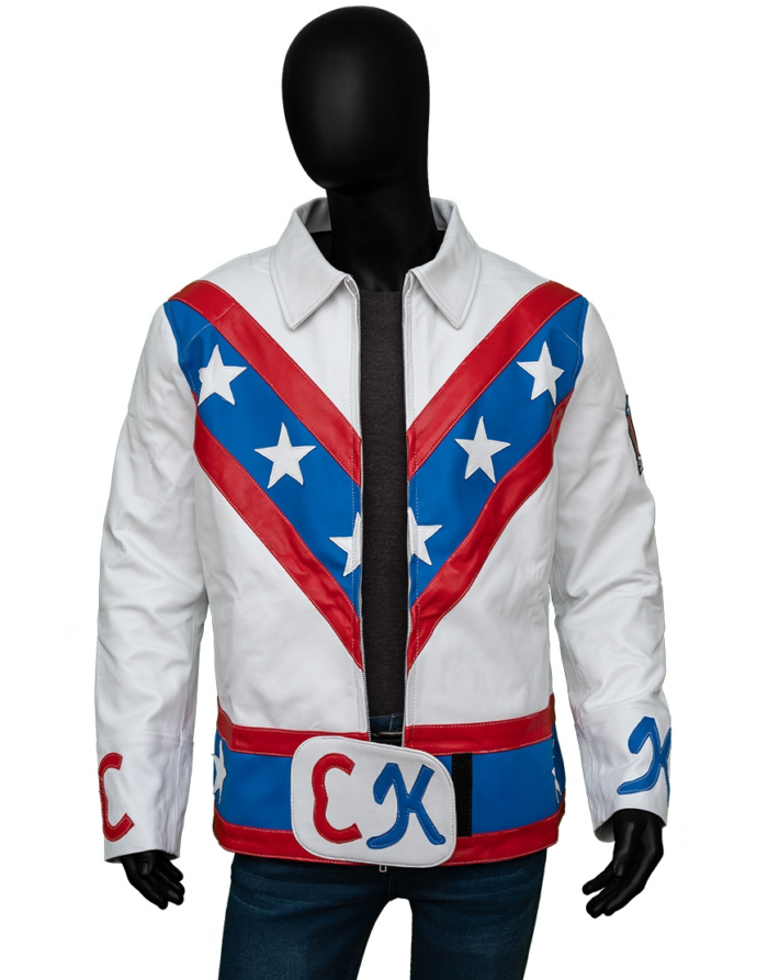 Daredevil Evel Knievel White Motorcycle Leather Jacket