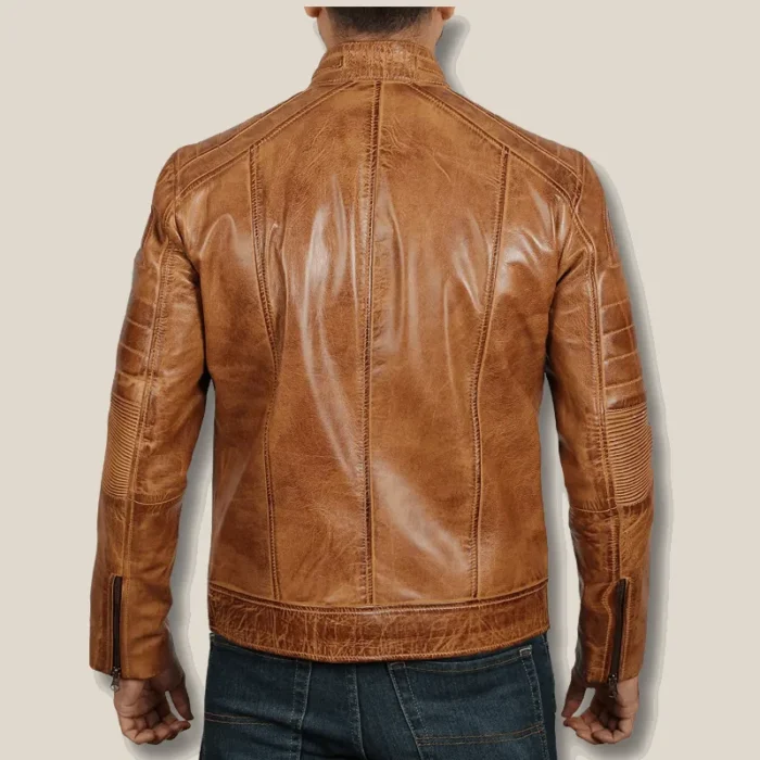 Distressed Tan Cafe Racer Men's Real Leather Jacket