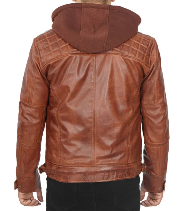 Johnson Mens Quilted Tan Hooded Leather Jacket