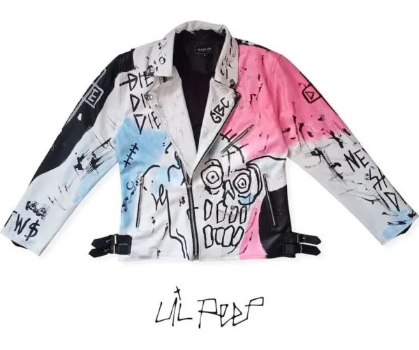 Lil Peep Never Say Die Painted Biker Jacket