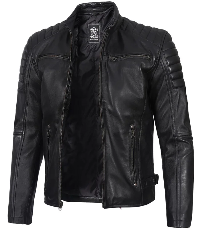 Men Cafe Racer Premium Black Leather Jacket