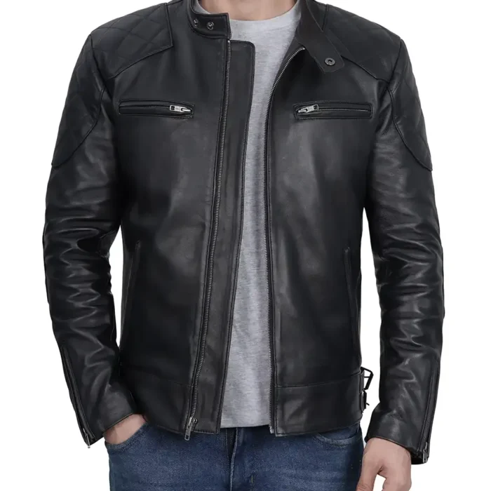 Men's Black Biker - Cafe Racer Leather Jacket