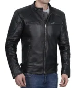 Men's Black Cafe Racer Leather Jacket