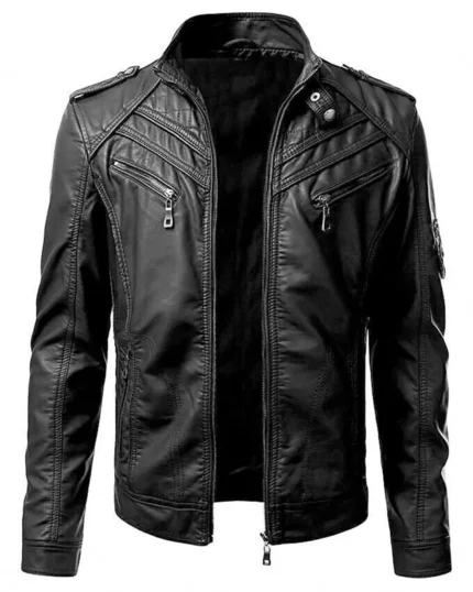Men's Black Slim Fit Biker Leather Jacket