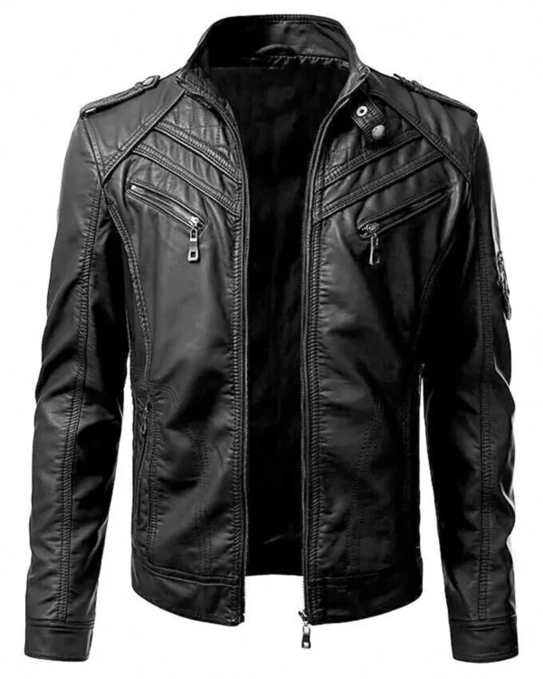 Men's Black Slim Fit Biker Leather Jacket