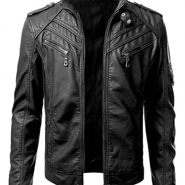 Men's Black Slim Fit Biker Leather Jacket