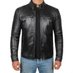 Mens Cafe Racer Black Real Leather Jacket