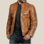 Men's Distressed Cafe Racer Real Leather Jacket