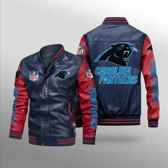Mens Fan Vintage Bogdan Carolina Panthers Leather Bomber Jacket