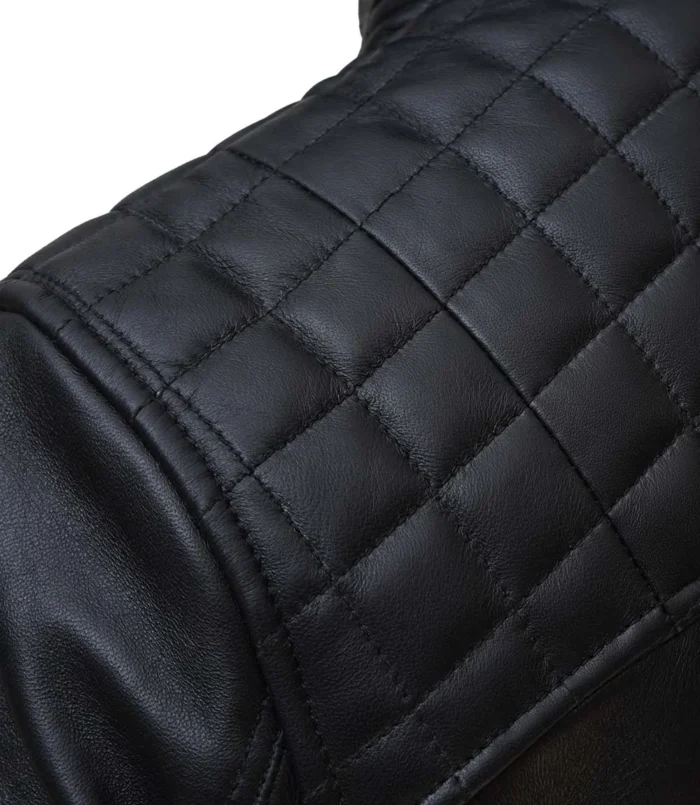 Mens Quilted Black Hooded Leather Jacket