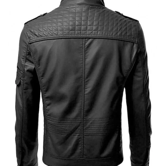 Men's Slim Fit Black Biker Leather Jacket For Sale