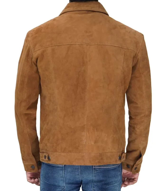 Mens Suede Leather Tan Trucker Jacket For Sale