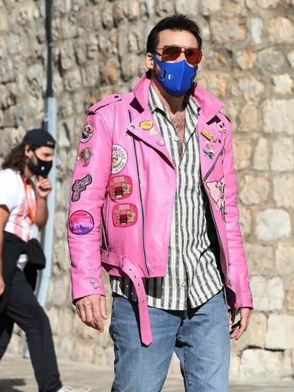 Nicolas Cage Pink Motorcycle Leather Jacket