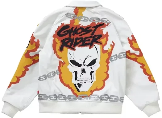 Supreme Ghost Rider White Leather Jacket