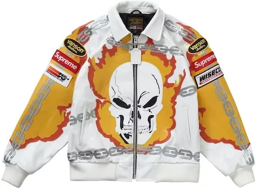 Travis Barker Supreme Ghost Rider White Bomber Leather Jacket