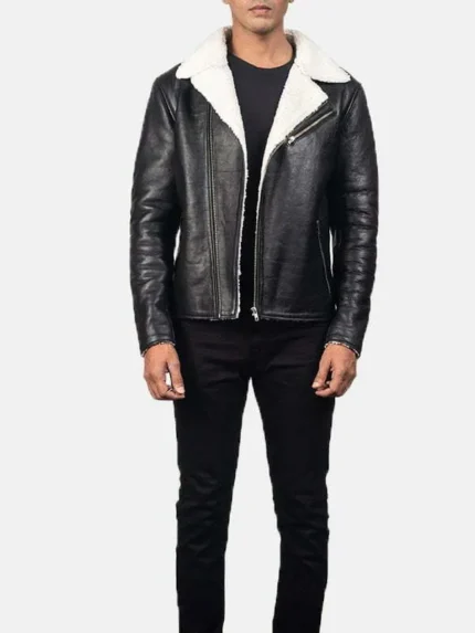 Alberto Black With White Shearling Leather Jacket