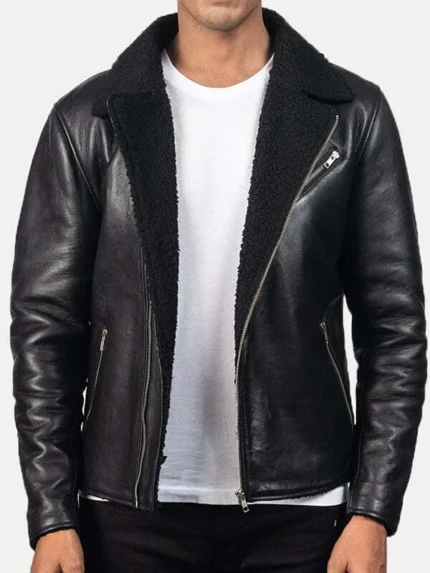 Alberto Shearling Black Leather Jacket