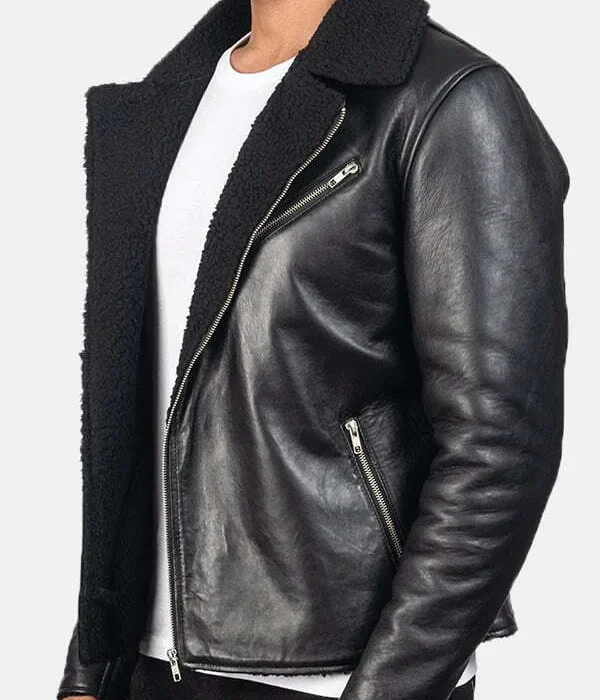 Alberto Shearling Leather Black Jacket