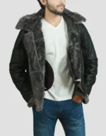 Aviator Shearling Fur Black Hooded Leather Jacket