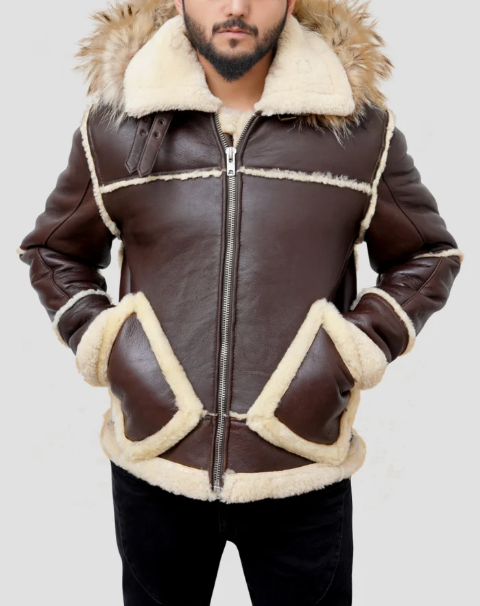 B3 Aviator Bomber Flight Fur Collar Hooded Leather Jacket