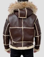 B3 Aviator Bomber Flight Fur Hooded Brown Leather Jacket