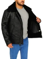 B3 Aviator Flight Shearling Black Bomber Leather Jacket