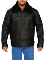 B3 Aviator Flight Shearling Fur Black Bomber Leather Jacket