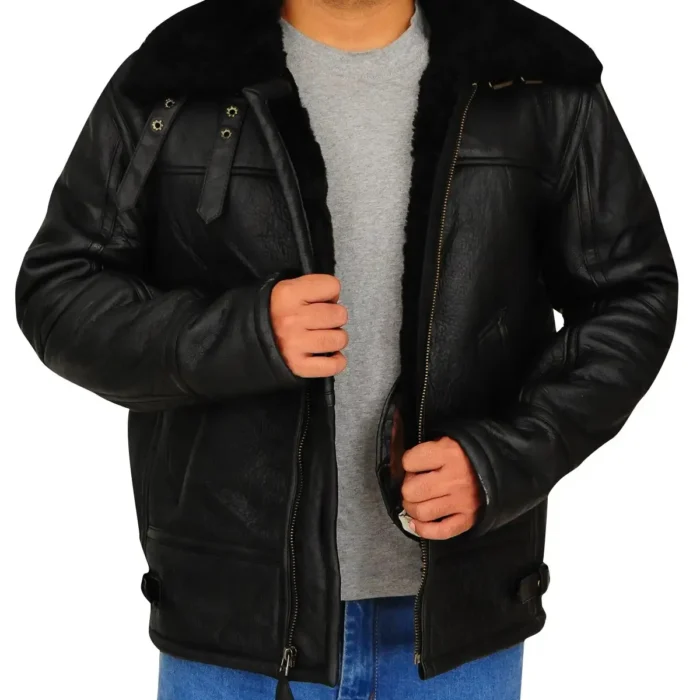 B3 Aviator Flight Shearling Fur Bomber Leather Jacket