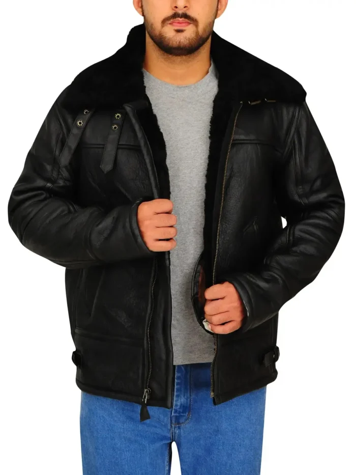 B3 Aviator Flight Shearling Fur Bomber Leather Jacket