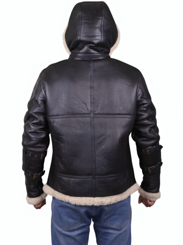 B3 Leather Bomber Shearling Hooded Jacket