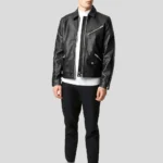 Black Motorcycle Leather Jacket For Mens