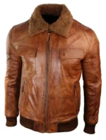 Julian Thompson Mens B3 Bomber Aviator Pilot Fur Collar Jacket