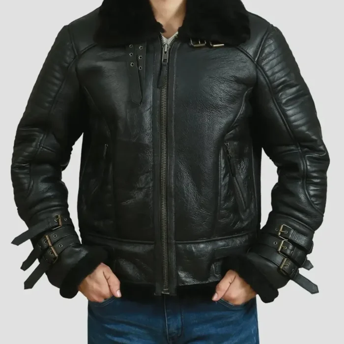 Men B3 Bomber Dark Brown Real Shearling Leather Jacket