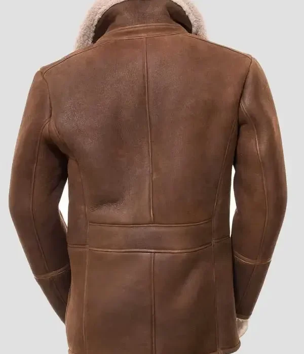 Men B3 Sheepskin Shearling Brown Long Leather Coat