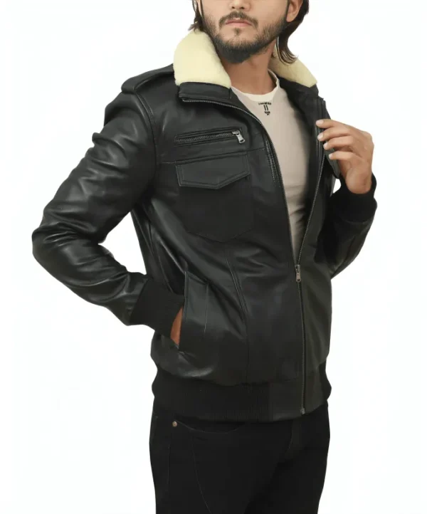 Men Black Bomber Leather Jacket