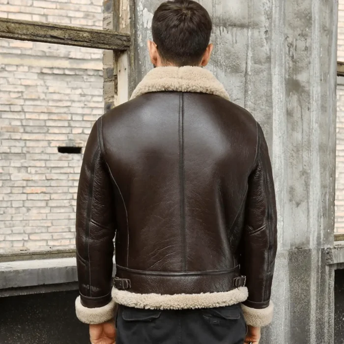 Men Bomber Brown Real Shearling Leather Jacket
