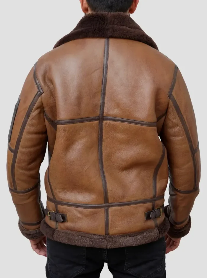 Men Cognac Winter Real Shearling Leather Jacket