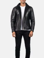 Mens Alberto Shearling Fur Black Leather Jacket For Sale