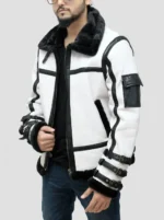 Mens B3 Aviator Black Shearling Fur White Bomber Leather Jacket