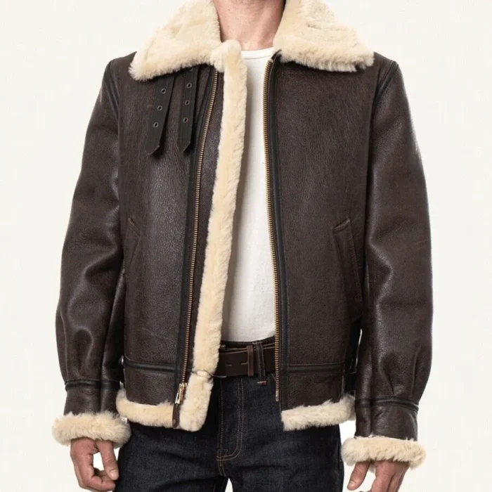 Mens B3 Aviator Brown Sherling Fur Bomber Leather Jacket