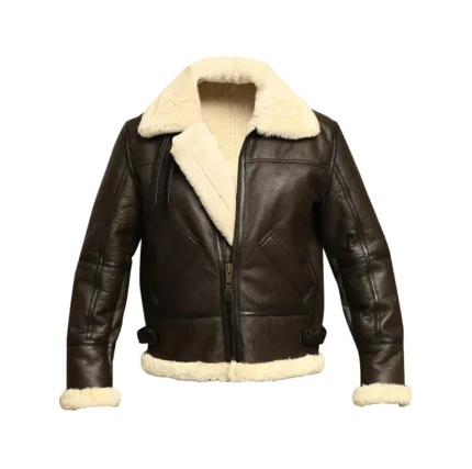 Men's B3 Aviator Flight Shearling Fur Brown Real Leather Jacket